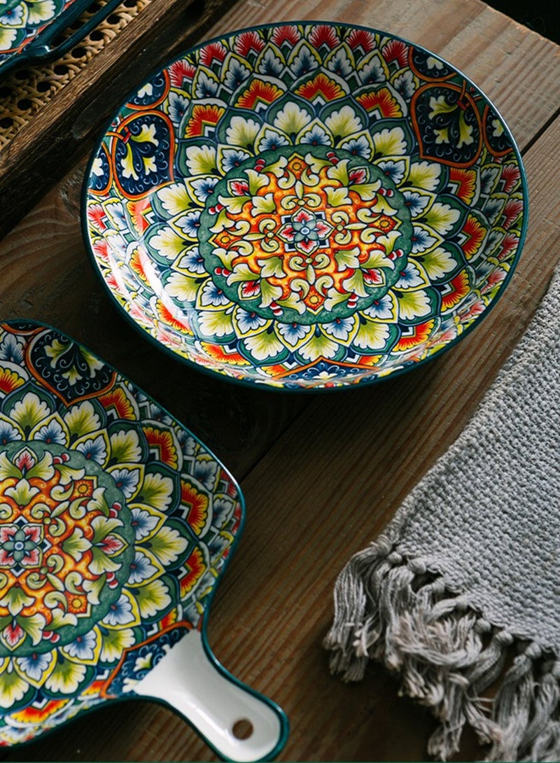 طقم عشاء من ١٢ قطعة، طقم هدايا، أدوات مائدة سيراميك كلاسيكية أنيقة بمقبض، آمنة للاستخدام في غسالة الصحون والميكروويف، أزرق/أخضر - Image 5