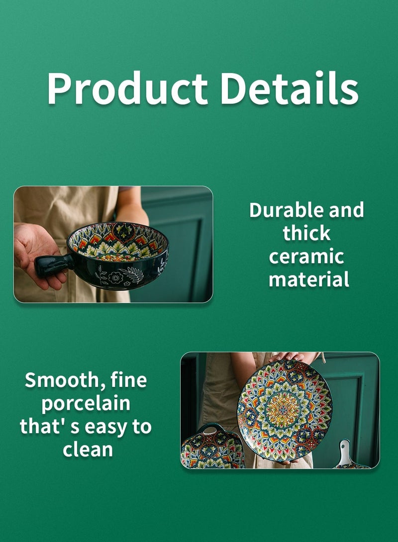 طقم عشاء من ١٢ قطعة، طقم هدايا، أدوات مائدة سيراميك كلاسيكية أنيقة بمقبض، آمنة للاستخدام في غسالة الصحون والميكروويف، أزرق/أخضر - Image 2