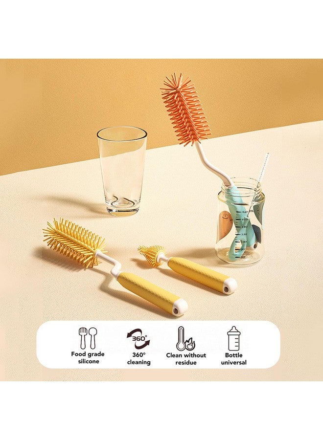 Jiawu Baby Bottle Brush, Silicone Cleaning Brush Kit, Baby Bottle Cleaner & Nipple Brush & Straw Brush, Heat Silicone Fully Encased Brush, Baby Essentials for Home and Travel (Yellow) - Image 2