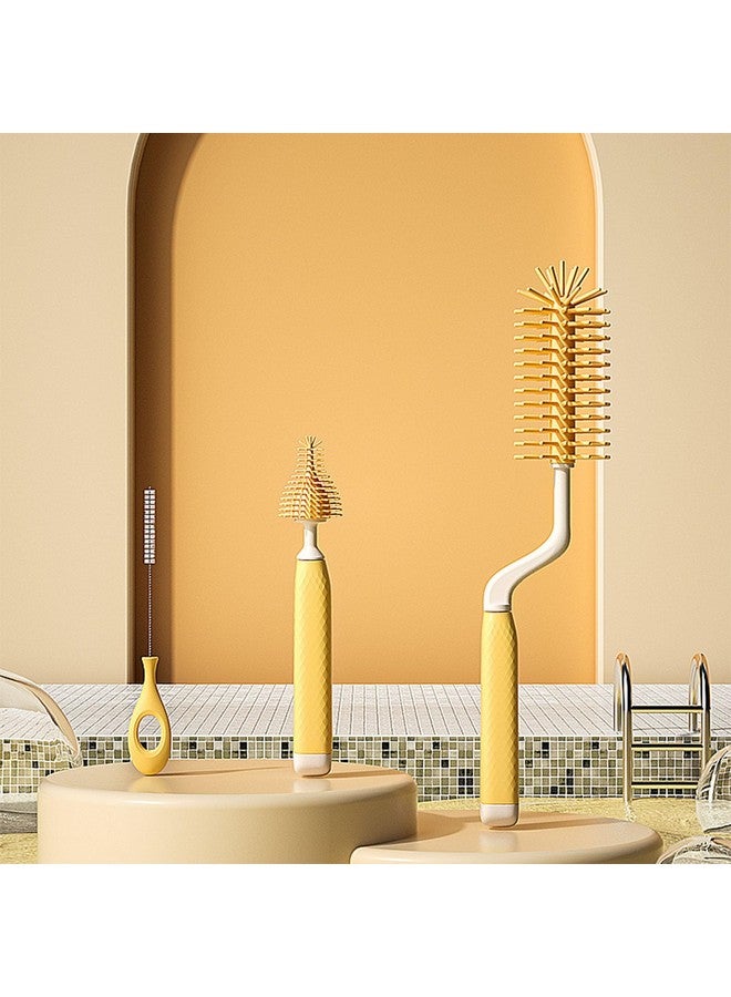 Jiawu Baby Bottle Brush, Silicone Cleaning Brush Kit, Baby Bottle Cleaner & Nipple Brush & Straw Brush, Heat Silicone Fully Encased Brush, Baby Essentials for Home and Travel (Yellow) - Image 3