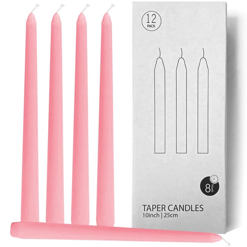 Topsics 12 Pack Pink Taper Candles, 10 inch Unscented Dripless Candlesticks Valentine's Candles - 8 Hours Long Burning Candles for Home Decor, Wedding, Party - Image 1