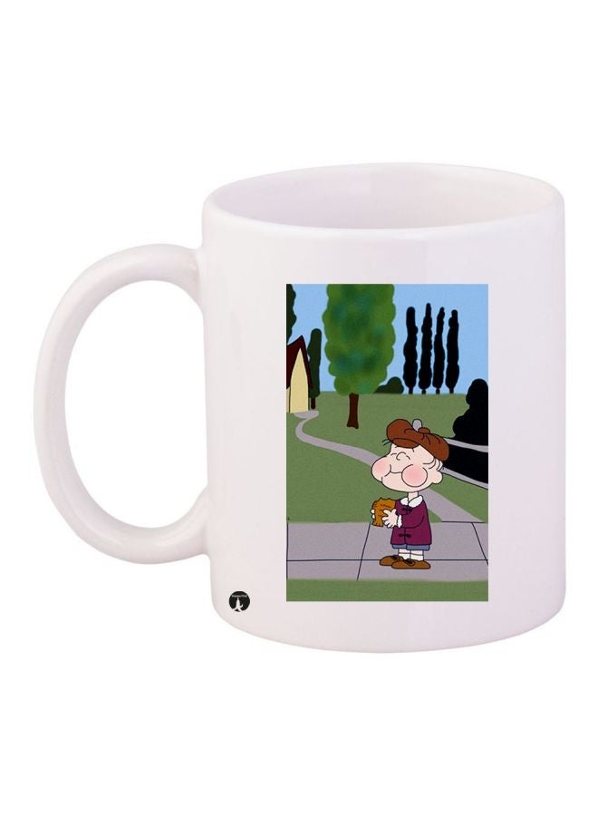RYN Cartoon Printed Coffee Mug White/Green/Grey 11ounce