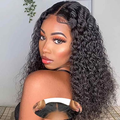 Srakuw Glueless Wigs Human Hair Pre Plucked Pre Cut 4x4 Lace Front Wigs for Black Women Wear and Go Glueless Wig for Beginners Curly Human Hair Wig (18 Inch) - Image 1