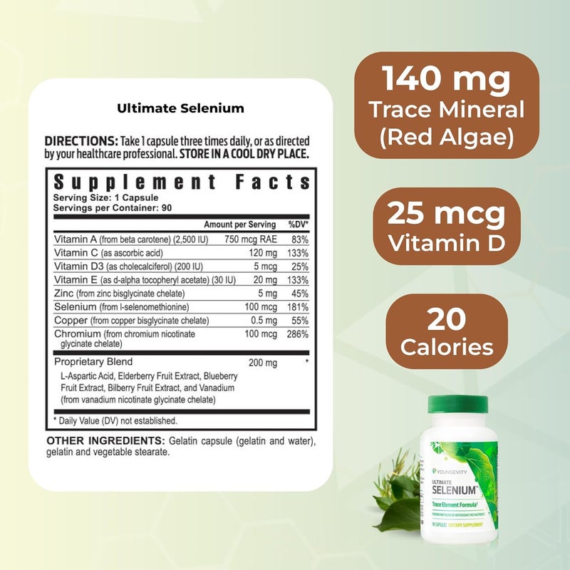 Youngevity Ultimate Selenium  Cofactors  Essential Mineral Supplement for Immune Support Antioxidant Defense Thyroid Function and Cellular Health Iselenomethionine  90 Capsules - Image 3