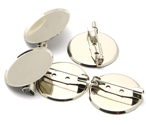 RuiLing 100pcs 2.5cm Silver Brooch Clasps Pin Disk Base Disc Blank Thicken Cabochon Trays for Badge DIY Jewelry Craft Making Decoration Accessories - Image 1