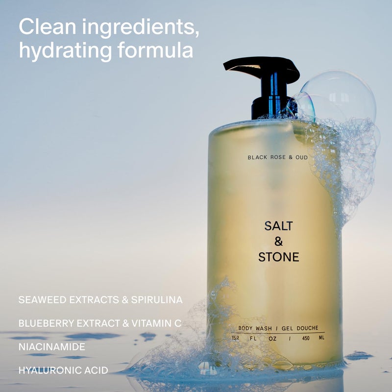 Salt & Stone Body Wash for Women & Men | Black Rose & Oud | Hydrating Gel Cleanser | Clean & Soften Skin | Made with Niacinamide & Hyaluronic Acid | Free From Parabens Sulfates & Phthalates 15.2 fl oz - Image 1