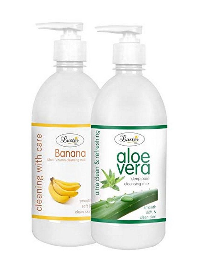 LUSTER Banana & Aloe Vera Cleansing Milk; 100% Natural; Smooth & Refreshing Skin; Facial Cleansing Milk; Makeup Remover Cleanser; Paraben Free 500Ml (Pack Of 2) - Image 1
