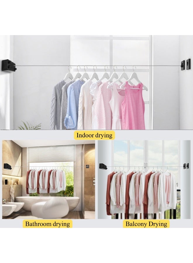 McDou Double Retractable Clothesline - Indoor/Outdoor Wire Clothesline with 4.2m Adjustable Cord - Wall Mounted, Portable Clothes Drying Solutions, Hole Punch Installation/No Hole Installation - Image 2