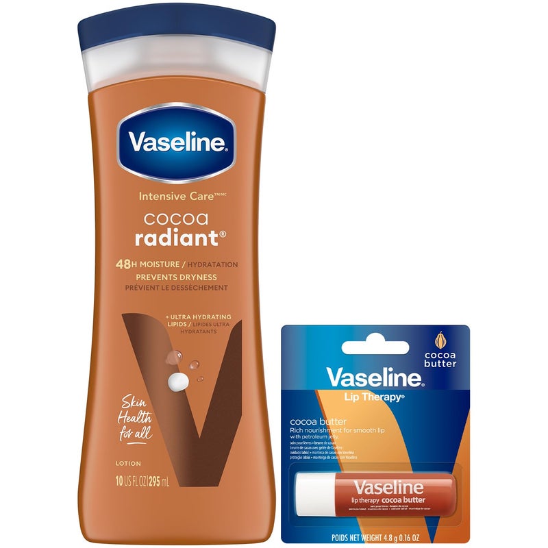 Vaseline Intensive Care Cocoa Radiant Hand & Body Moisturizer + Lip Therapy with Cocoa Butter for Healing Dry Skin & Lips - Image 1