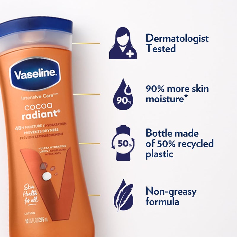 Vaseline Intensive Care Cocoa Radiant Hand & Body Moisturizer + Lip Therapy with Cocoa Butter for Healing Dry Skin & Lips - Image 3