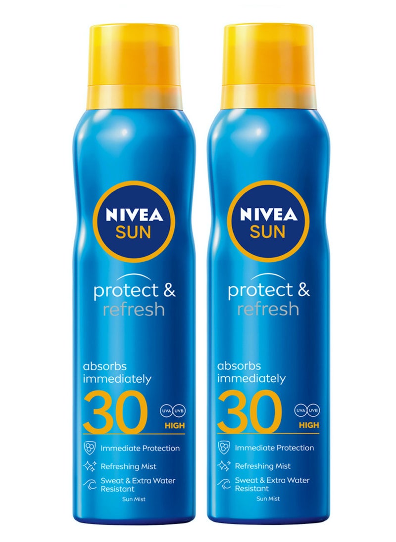 Nivea - NIVEA SUN Spray, UVA & UVB Protection, Protect & Refresh, SPF 30, 2x200ml - Image 1
