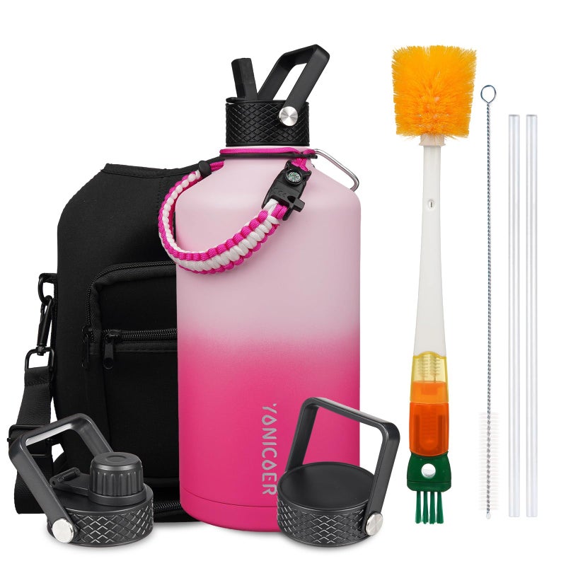 YONICOER Insulated Water Bottle 128oz,Triple Wall Vacuum Stainless Steel(Dishwasher Safe),Leak Proof & Non-BPA,Flask Jug with Paracord Handle & Straw Spout Lids Sports Cherry Blossom - Image 1