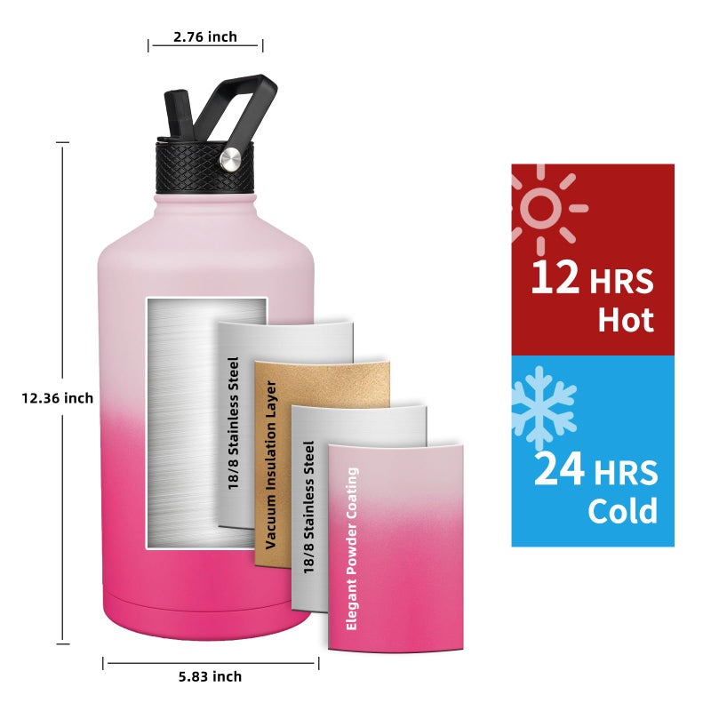 YONICOER Insulated Water Bottle 128oz,Triple Wall Vacuum Stainless Steel(Dishwasher Safe),Leak Proof & Non-BPA,Flask Jug with Paracord Handle & Straw Spout Lids Sports Cherry Blossom - Image 2