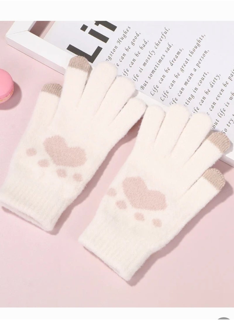 Women girly heart mobile screen touch fingers winter wool gloves  - Image 1