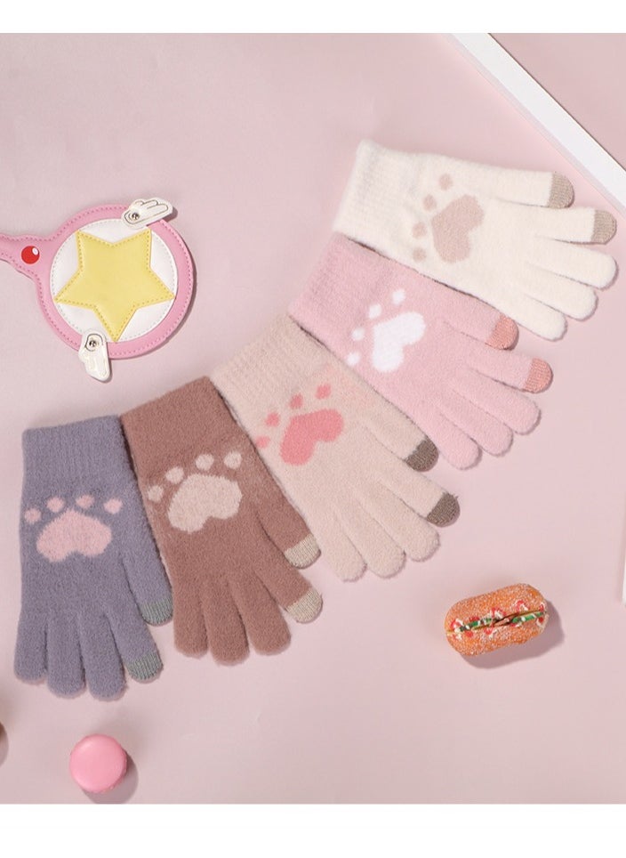 Women girly heart mobile screen touch fingers winter wool gloves  - Image 3