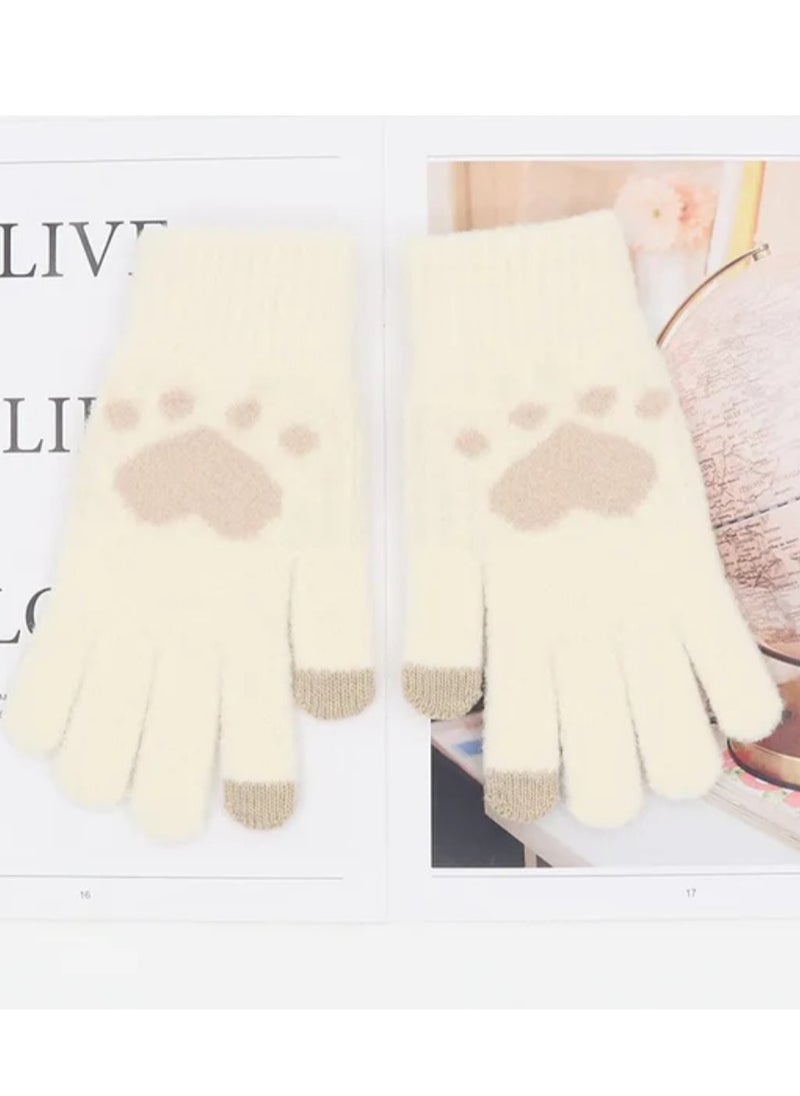 Women girly heart mobile screen touch fingers winter wool gloves  - Image 2