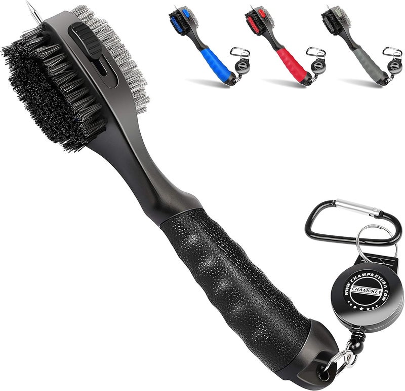 Champkey PRO Retractable Golf Club Brush - Oversized Brush Head with Soft Rubber Hand Grip & Retractable Groove Cleaner Golf Brush(Black(1 Pcs)) - Image 1