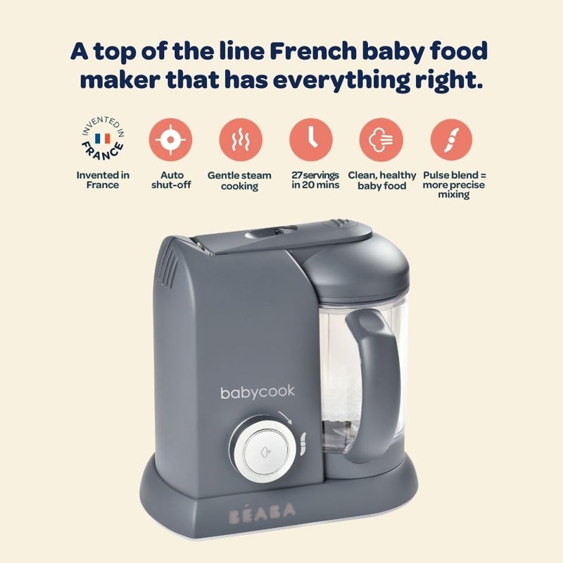 Baba BEABA Babycook Solo 4 in 1 Baby Food Maker, Puree Steamer and Blender for Purees, Grinder with Auto Steam Cooking, Lrg Capacity 4.5 Cups 27 Servings in 20 Mins, Oat - Image 2
