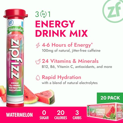 Zipfizz Daily Energy Drink Powder, Watermelon, 20 Pack | 3-in-1 Sustained Energy, Rapid Hydration, and Essential Vitamins | Sugar-Free | Electrolyte Powder | Contains Vitamin B-12 & Antioxidants - Image 2