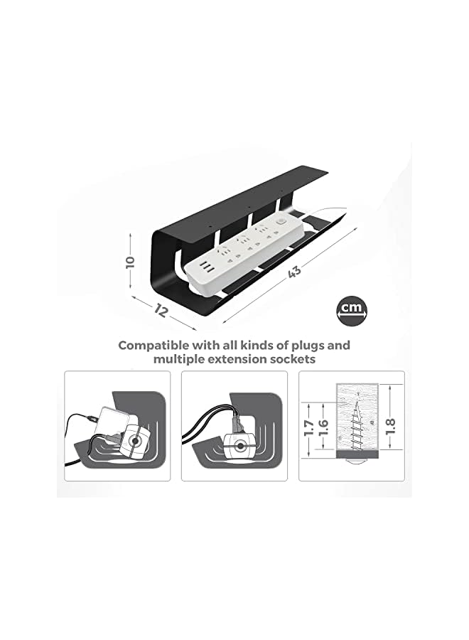 PROMASS Desk Cable Management Tray, 2 Pack - Ultra-Sturdy Under Desk Storage for Keeping Desk Cables Tidy, Carbon Steel Holds Up to 5 KG, Under Desk Cable Tray 43 x 12 x 10 cm (black) - Image 5