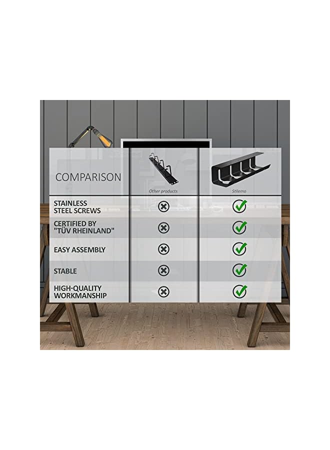 PROMASS Desk Cable Management Tray, 2 Pack - Ultra-Sturdy Under Desk Storage for Keeping Desk Cables Tidy, Carbon Steel Holds Up to 5 KG, Under Desk Cable Tray 43 x 12 x 10 cm (black) - Image 4
