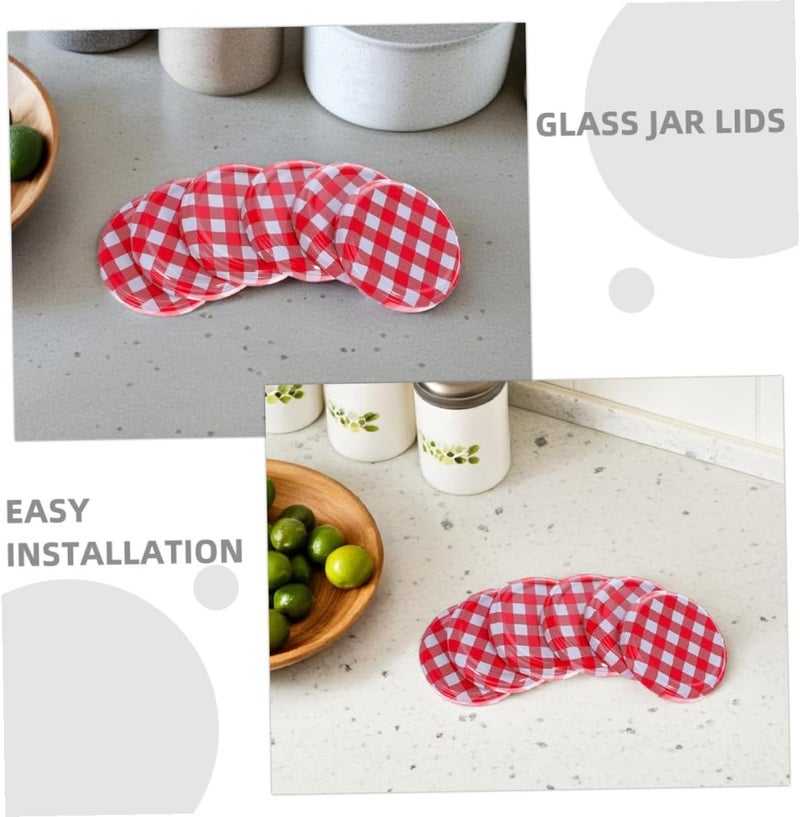 VICASKY 50pcs Red Checkered Mason Jar Lids Regular Mouth Reusable Canning Jar Covers for Glass Containers Food Storage and Jam Canning - Image 3