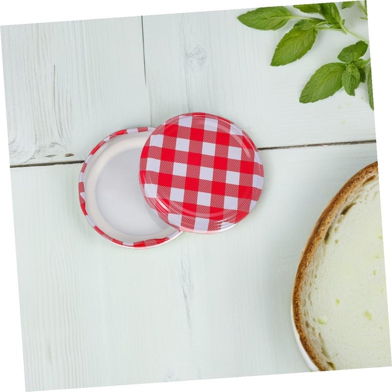 VICASKY 50pcs Red Checkered Mason Jar Lids Regular Mouth Reusable Canning Jar Covers for Glass Containers Food Storage and Jam Canning - Image 4