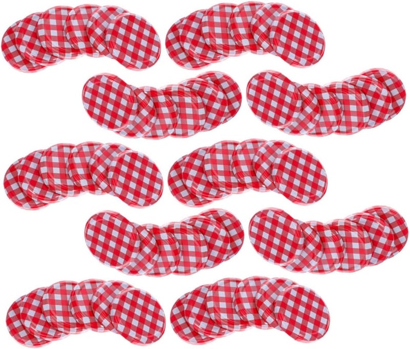 VICASKY 50pcs Red Checkered Mason Jar Lids Regular Mouth Reusable Canning Jar Covers for Glass Containers Food Storage and Jam Canning - Image 1