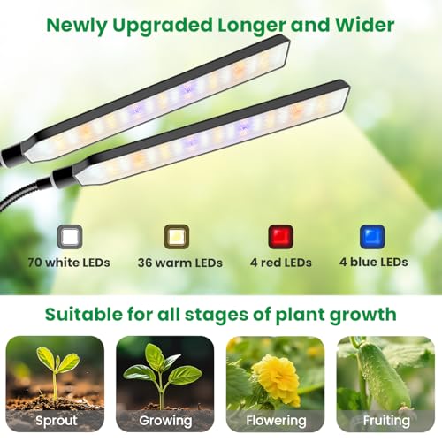 Aumtrly Grow Lights for Indoor Plants, 2 Head 114 LED Full Spectrum Clip on Plant Lights for Indoor Growing with 6/12/16H Timer, 5 Dimming, 3 Light Mode, Black Gooseneck Grow Lamp - Image 4