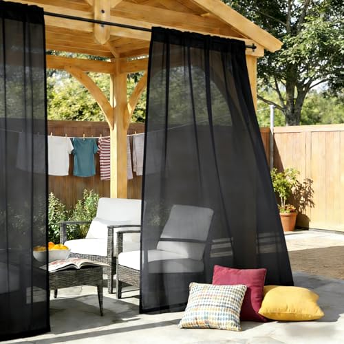 Awnmeow Outdoor Sheer Curtains for Patio Waterproof, 2 Panels Rod Pocket Indoor/Outdoor Voile Gray Sheer Curtain for Pergola, Porch, Cabana and Gazebo，52 x 84 Inch - Image 2