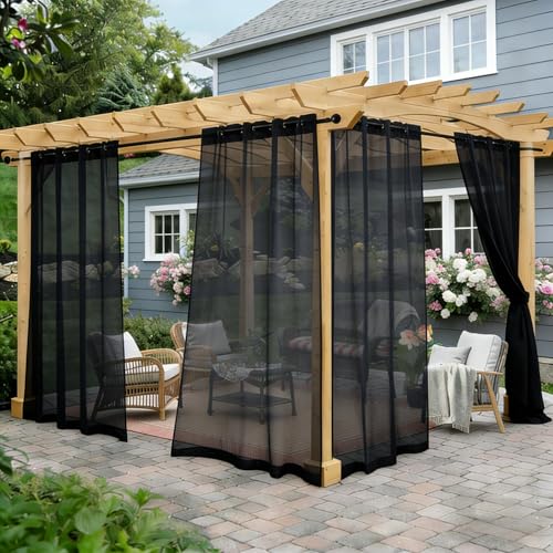 Awnmeow Outdoor Sheer Curtains for Patio Waterproof, 2 Panels Rod Pocket Indoor/Outdoor Voile Gray Sheer Curtain for Pergola, Porch, Cabana and Gazebo，52 x 84 Inch - Image 1
