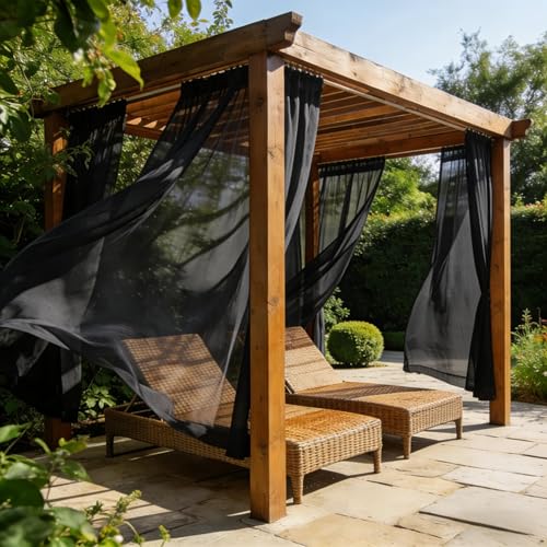 Awnmeow Outdoor Sheer Curtains for Patio Waterproof, 2 Panels Rod Pocket Indoor/Outdoor Voile Gray Sheer Curtain for Pergola, Porch, Cabana and Gazebo，52 x 84 Inch - Image 4