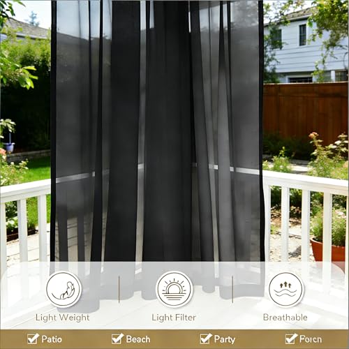 Awnmeow Outdoor Sheer Curtains for Patio Waterproof, 2 Panels Rod Pocket Indoor/Outdoor Voile Gray Sheer Curtain for Pergola, Porch, Cabana and Gazebo，52 x 84 Inch - Image 5