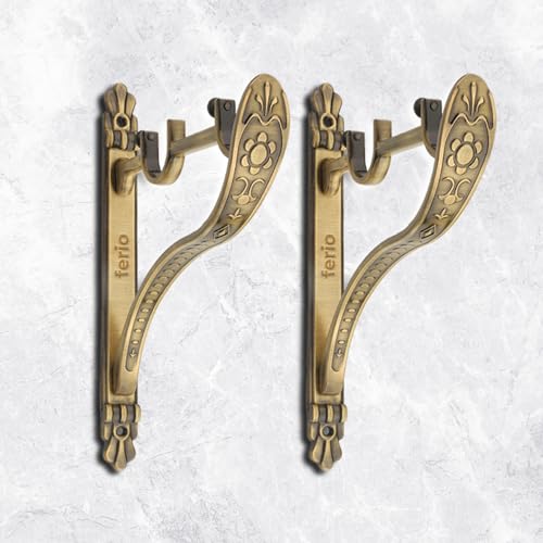 Ferio Double Curtain Holder Zinc Alloy Heavy for Door and Window Fitting for 1 Inch Rod Pocket Size Brass Antique Finish for Home Décor (Pack of 6) - Image 4