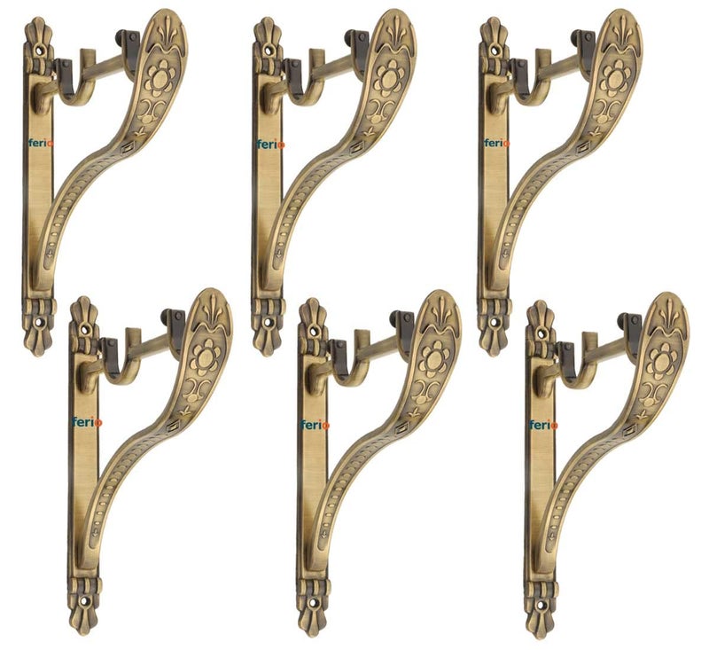 Ferio Double Curtain Holder Zinc Alloy Heavy for Door and Window Fitting for 1 Inch Rod Pocket Size Brass Antique Finish for Home Décor (Pack of 6) - Image 1