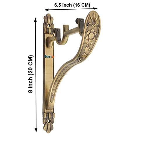 Ferio Double Curtain Holder Zinc Alloy Heavy for Door and Window Fitting for 1 Inch Rod Pocket Size Brass Antique Finish for Home Décor (Pack of 6) - Image 2