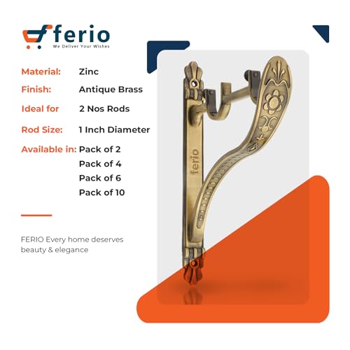 Ferio Double Curtain Holder Zinc Alloy Heavy for Door and Window Fitting for 1 Inch Rod Pocket Size Brass Antique Finish for Home Décor (Pack of 6) - Image 3