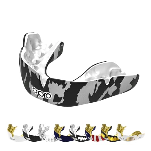 OPRO Instant Custom-Fit Mouth Guard, Dentist-Level Comfort, Protection & Fit - Moldable Mouthguard for Football, Boxing, Rugby, MMA, UFC Mouth Piece- Includes Mouth Guard Case (Silver Camo, Adult) - Image 1