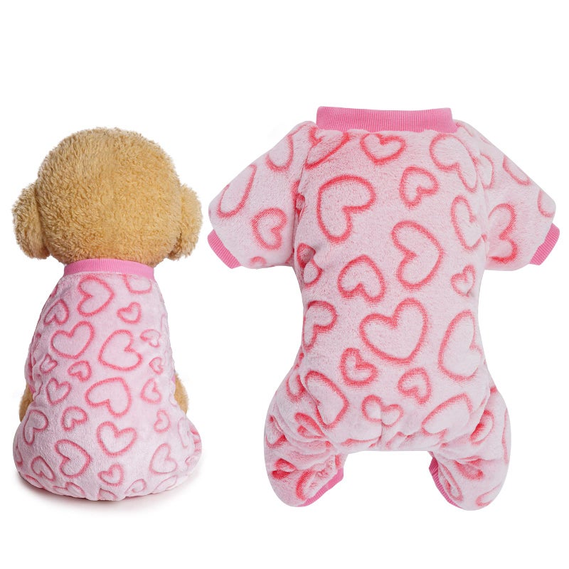 Dxhycc Fleece Dog Pajamas Cute Dog Heart Pajamas Puppy Jumpsuit Warm Soft Pet Holiday Clothes for Small Medium Cats and Dogs (Pink, M) - Image 2