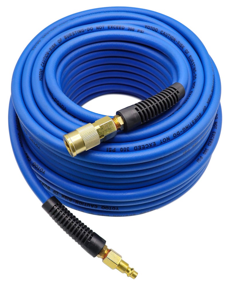 YOTOO Hybrid Air Hose 1/4 in. x 100 ft, 300 PSI Heavy Duty Air Compressor Hose, Lightweight, Kink Resistant, All-Weather Flexibility with 1/4-Inch Industrial Air Fittings and Bend Restrictors, Blue - Image 1