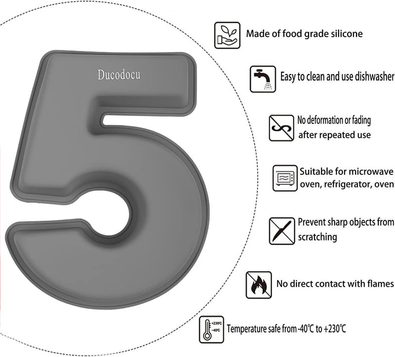 Ducodocu Silicone Number Cake Pan Large 3D Number Cake Mold Baking Forms Novel Cake Tins DIY Baking Mold for 5/50th Birthday Wedding Anniversary 10 inch Number of 5&0, 2 Pack - Image 2