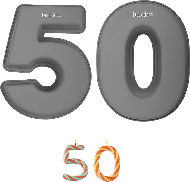 Ducodocu Silicone Number Cake Pan Large 3D Number Cake Mold Baking Forms Novel Cake Tins DIY Baking Mold for 5/50th Birthday Wedding Anniversary 10 inch Number of 5&0, 2 Pack - Image 1