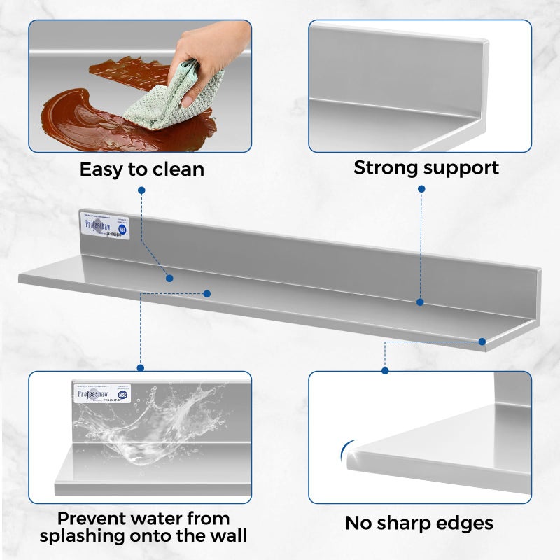 Profeeshaw Stainless Steel Shelf Wall Mounted Commercial Stainless Steel Shelves 8.6 * 30 Inch 58lb Heavy Duty Commercial Kitchen Shelf for Restaurant, Bar, Utility Room, Kitchen and Garage - Image 4