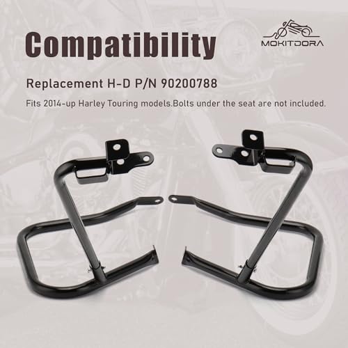 MoKitDora Touring Rear Saddlebag Bracket Guard Bars Compatible with 2014-up Harley Street Road Electra Glide Road King, Black - Image 3