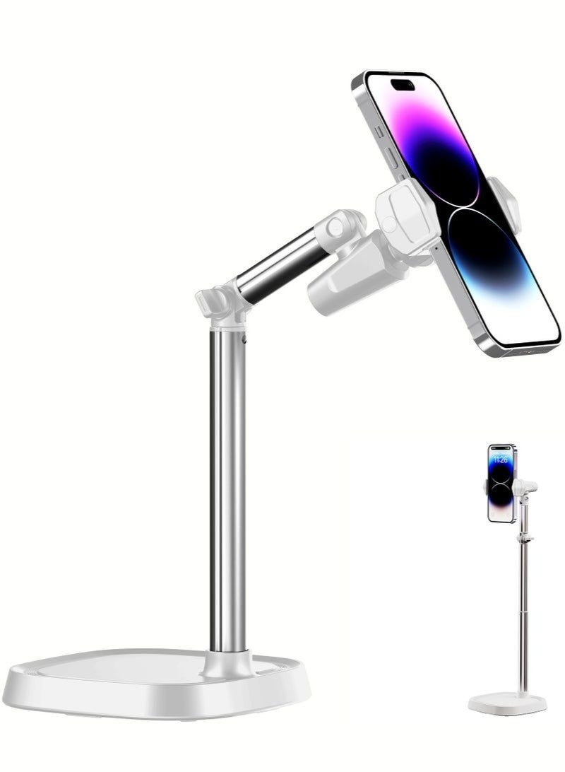 Mobile Phone Holder Stand, Adjustable Height 30-45cm Foldable 360° Rotating Phone Stand, Universal Desk Phone Holder for Live Streaming Video Recording Office Home Compatible with iPhone Samsung Xiaomi Huawei - Image 1
