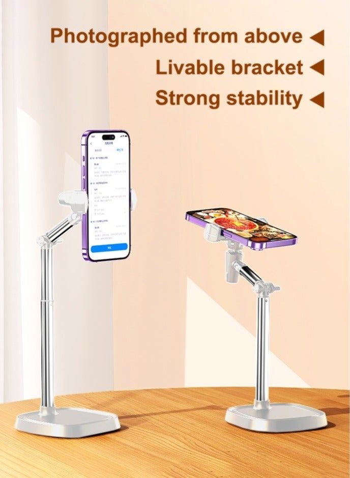 Mobile Phone Holder Stand, Adjustable Height 30-45cm Foldable 360° Rotating Phone Stand, Universal Desk Phone Holder for Live Streaming Video Recording Office Home Compatible with iPhone Samsung Xiaomi Huawei - Image 2