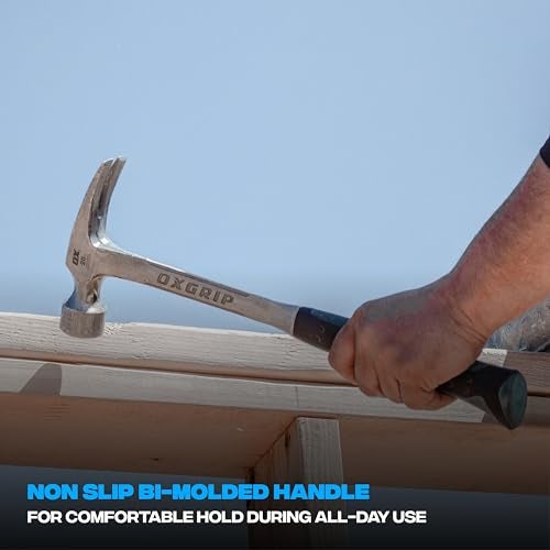 Ox Tools P082328 28 oz. Framing Hammer, Smooth Face, Long Shock Reduction Handle, Straight Rip Claw, Non-Slip Grip - Image 3