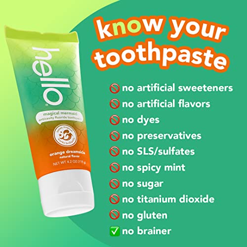 hello Magical Mermaid Kids Toothpaste with Fluoride, Orange Dreamsicle Flavor Toothpaste for Kids, Safe for Ages 2 and Up, Helps Prevent Cavities, Strengthen Enamel, Polish Teeth, 3 Pack, 4.2 Oz Each - Image 5