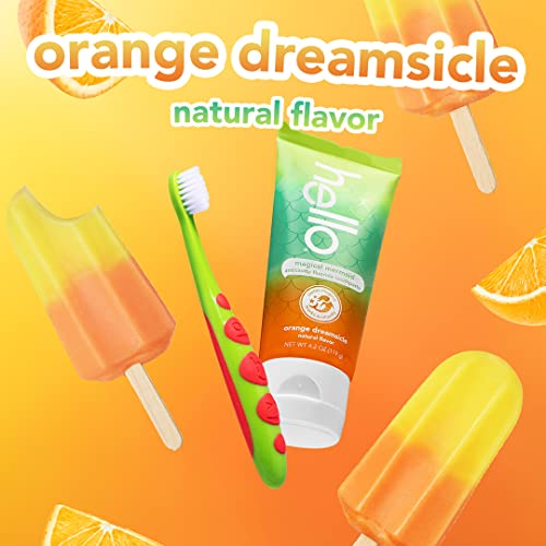 hello Magical Mermaid Kids Toothpaste with Fluoride, Orange Dreamsicle Flavor Toothpaste for Kids, Safe for Ages 2 and Up, Helps Prevent Cavities, Strengthen Enamel, Polish Teeth, 3 Pack, 4.2 Oz Each - Image 3