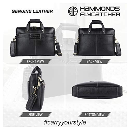 HAMMONDS FLYCATCHER Genuine Leather Office Bag for Men, 15.6 Inch Laptop Bag for Men - Adjustable Strap, Multi Compartments, Water Resistant, 1 Year Warranty - Black - Image 2